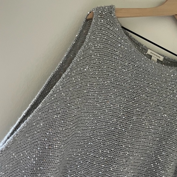 Boston Proper Mohair Open Sleeve Silver Sequin Sweater Grey Women’s Size Large - Picture 6 of 11
